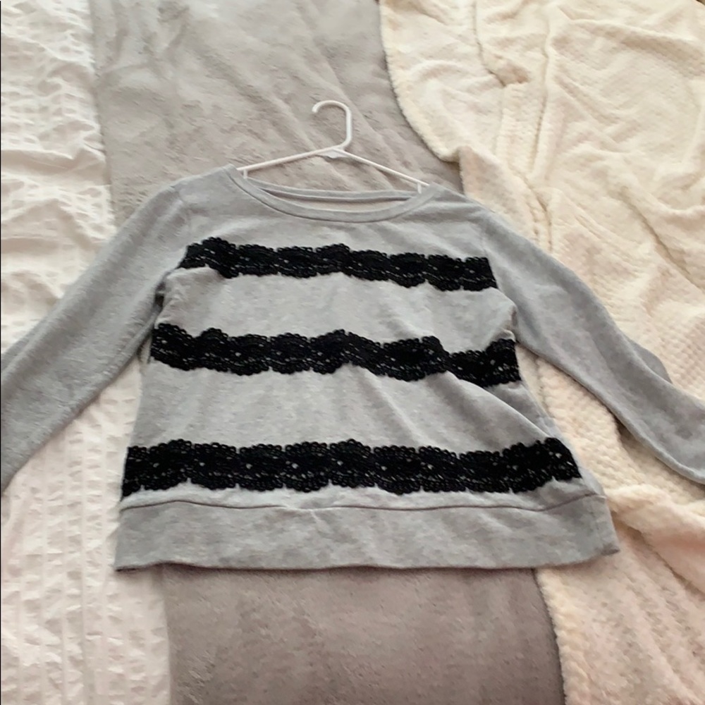 Grey lace striped sweater